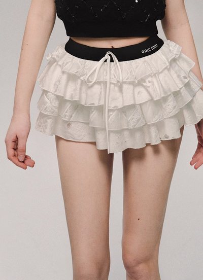 Ultra-low Waist Cake White Short Skirt OAK0139