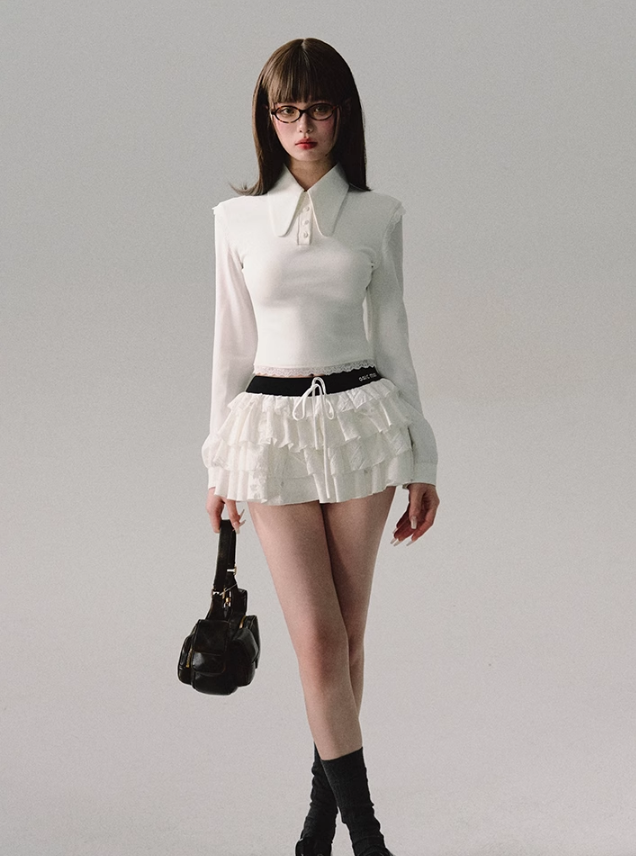 Ultra-low Waist Cake White Short Skirt OAK0139
