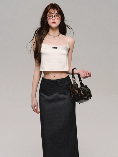 Lace Suspender Slim Fit Spliced Camisole/Skirt OAK0155