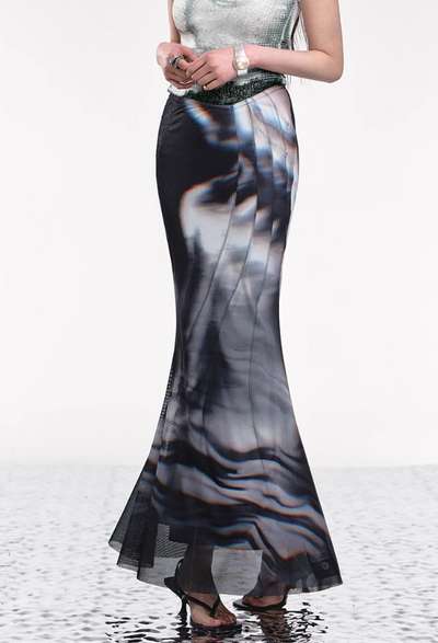 Lace Phantom Print Fishtail Skirt OFA0107