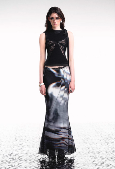 Lace Phantom Print Fishtail Skirt OFA0107