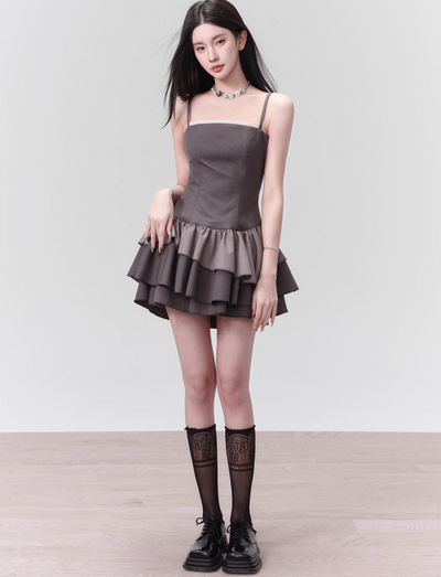 Gray Lace Splicing Suspender Princess Dress FRA0105