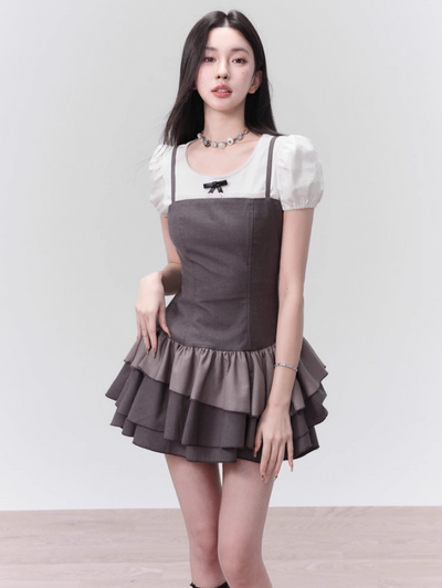 Gray Lace Splicing Suspender Princess Dress FRA0105