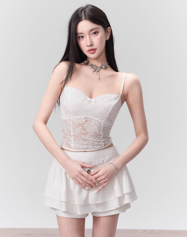 Hollow Lace Suspender Embroidered Shirt/Camisole/Culottes FRA0109