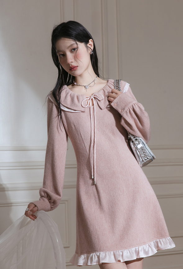 Layered Frilled Collar A-line Knit Dress COT0099