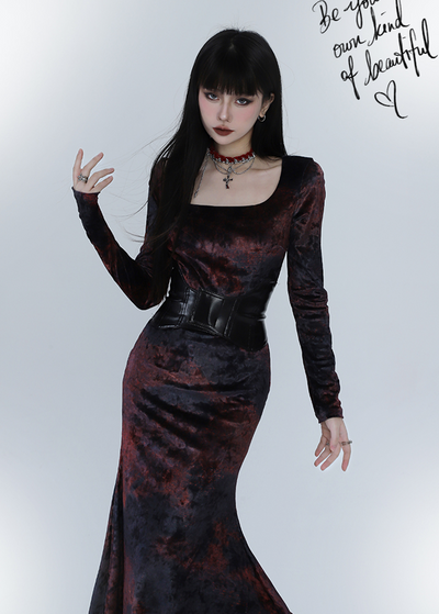 Black and red velvet mermaid dress LAD0045