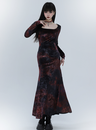 Black and red velvet mermaid dress LAD0045