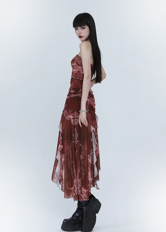 Dragon Print Mesh Elegant Camisole Dress LAD0053