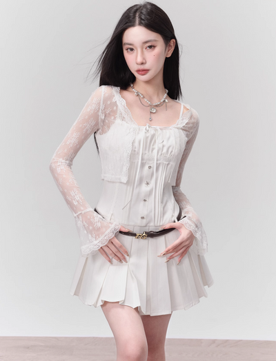 Confession Sweet Cool White Pleated Dress FRA0121
