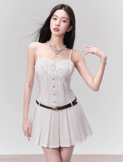 Confession Sweet Cool White Pleated Dress FRA0121