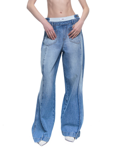 Double Waist Flared Washed Denim Pants ANS0024