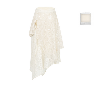 Square Neck Flower Lace Top & Asymmetrical Layered Lace Skirt BBB0030