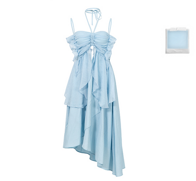 Ruffle Layered Sleeveless Dress & Rose Motif Neck Strap BBB0031