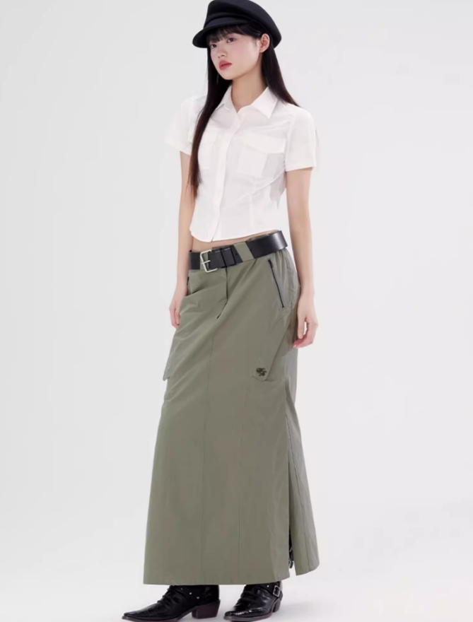 Side Slit Long Fishtail Workwear Skirt WOO0086