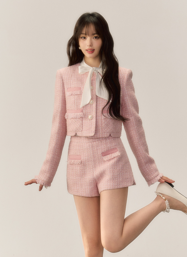 Wool blend elegance button jacket and pocket shorts OSH0029