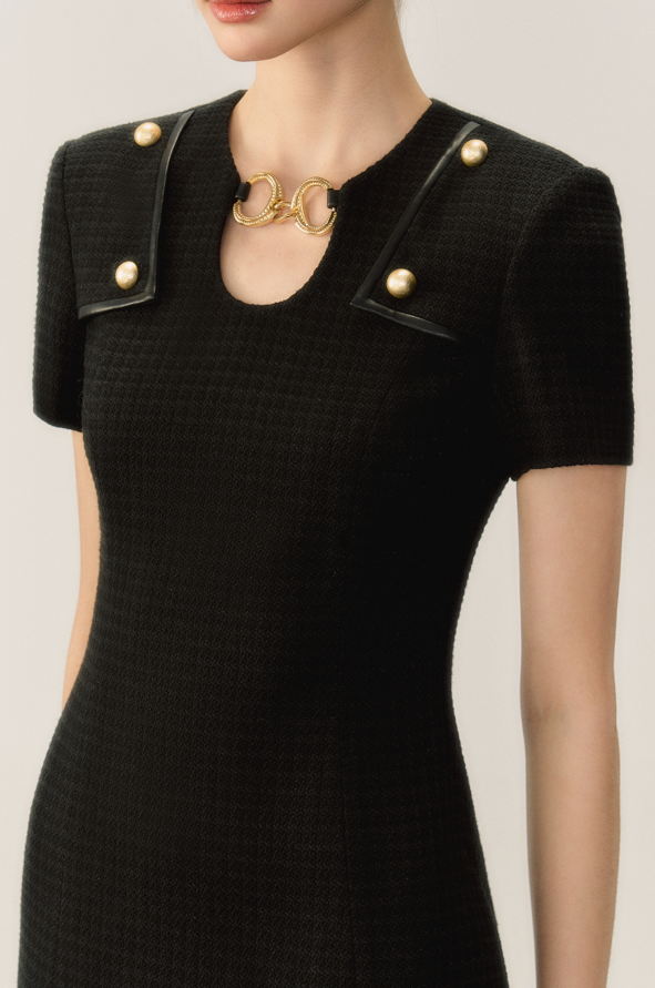 Elegant mini dress with gold embellished collar OSH0030