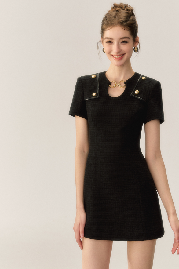 Elegant mini dress with gold embellished collar OSH0030