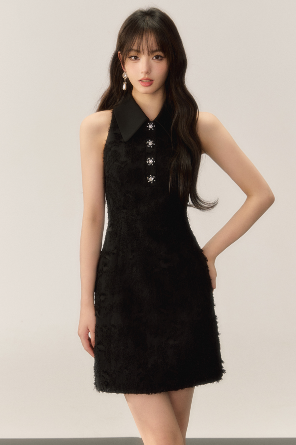 Jacquard Elegance Dress with Detachable Sleeves OSH0036
