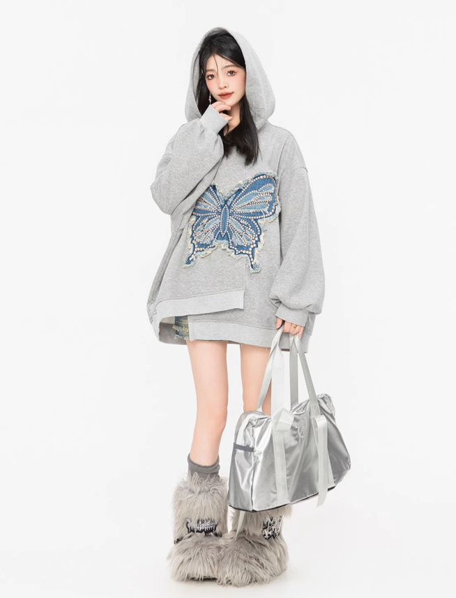 Butterfly Embroidery Deformation Loose Hoodie Top KEI0040