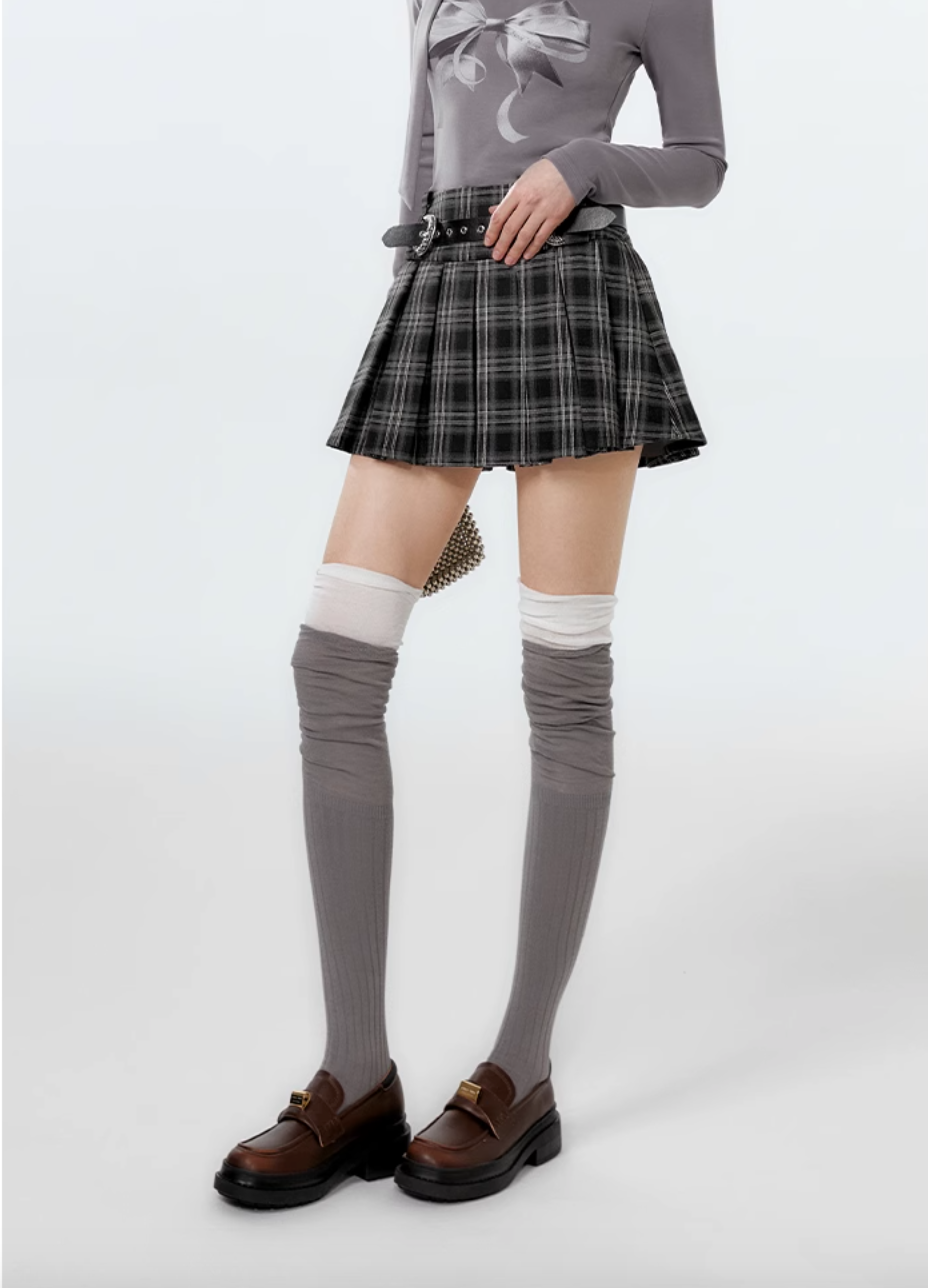 College Style Check Pleated Skirt BOH0008