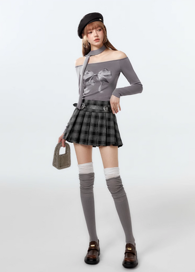 College Style Check Pleated Skirt BOH0008