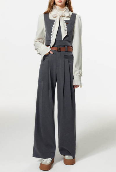 Madeleine Pleated Knit Bottling Shirt Vest Casual Pants BOH0015