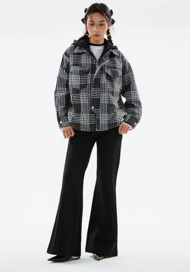 Black And White Fake Two-piece Hooded Shirt Jacket FUN0046