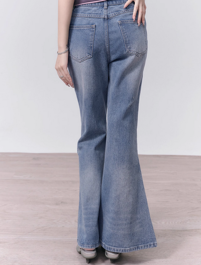 American Retro Rivet Split Washed Slim Flare Jeans FRA0139