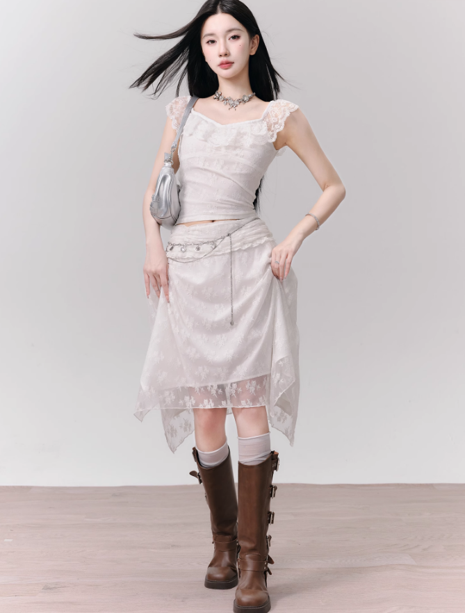 Desire Lace One-shoulder Top/Skirt FRA0141