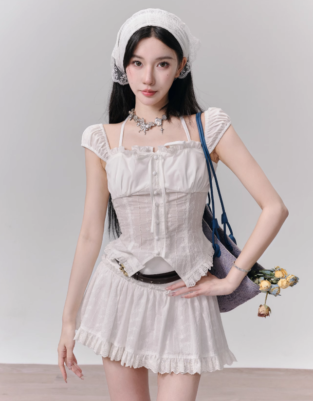 Embroidered Lace Shirt/Short Skirt FRA0145