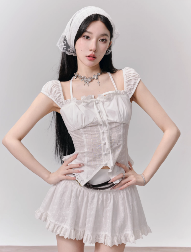 Embroidered Lace Shirt/Short Skirt FRA0145