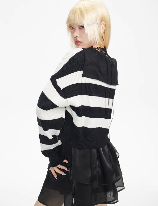 Versatile Striped Long-sleeved Casual Short Sweater Cardigan VVO0024