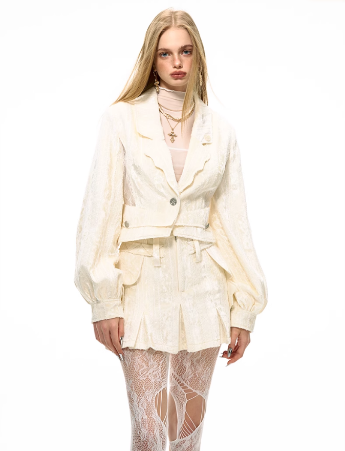 Lantern Sleeves Velvet Jacket/A-line Skirt VVO0030