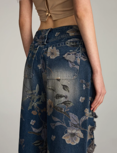 Old Flower Loose Casual Wide-leg Jeans VVO0036