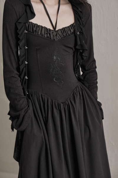 Dragon Embroidery Halter Neck Long Dress SAL0026