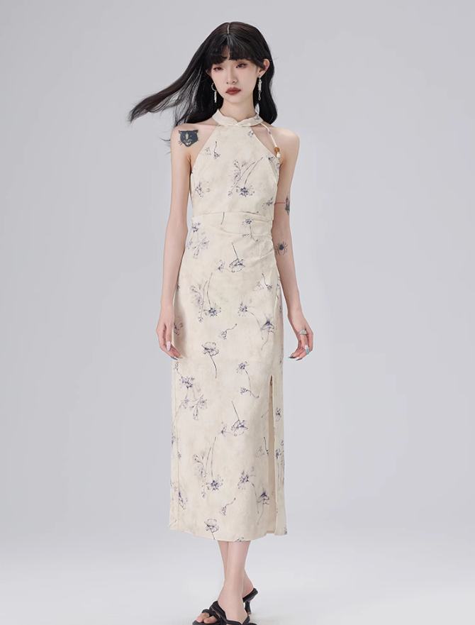 Floral Design Halter Neck Dress COH0014