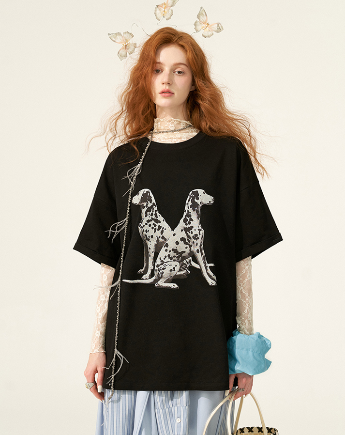 Dalmatian print loose T-shirt MAM0054