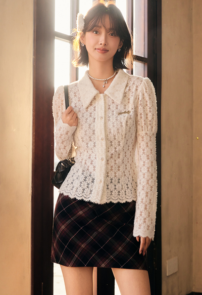 Flower Lace Slim Shirt Top YOO0026