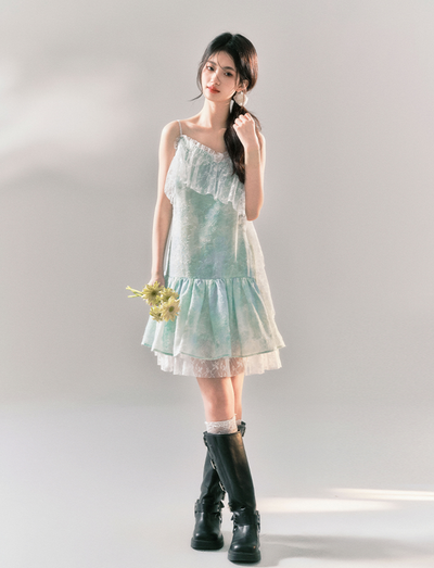 Frill Flower Lace Patchwork Camisole Dress YOO0033