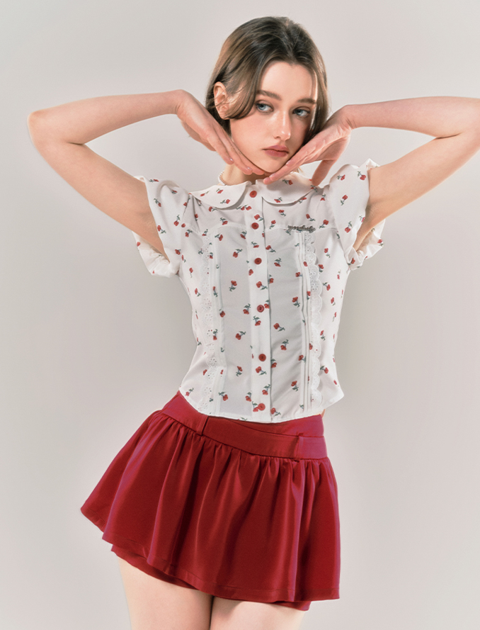 Satin Red High Waist Culottes Skirt YOO0041