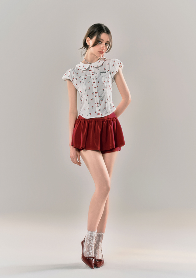 Satin Red High Waist Culottes Skirt YOO0041