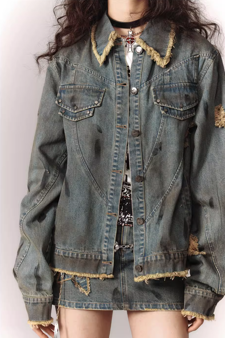 Denim jacket tops & short skirt KIN0105