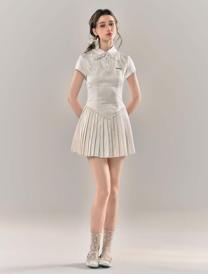 Lace Collar Polo Slim Pleated Dress YOO0052