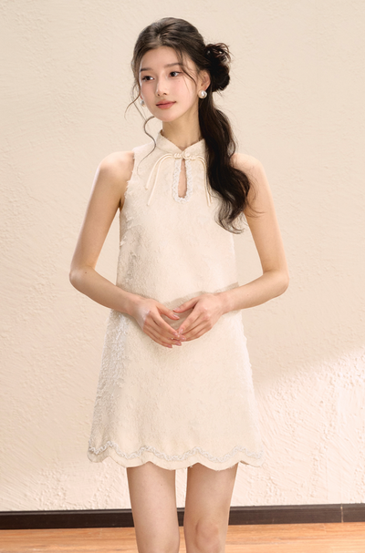 China Style Sleeveless Dress with Scalloped Hem OSH0051