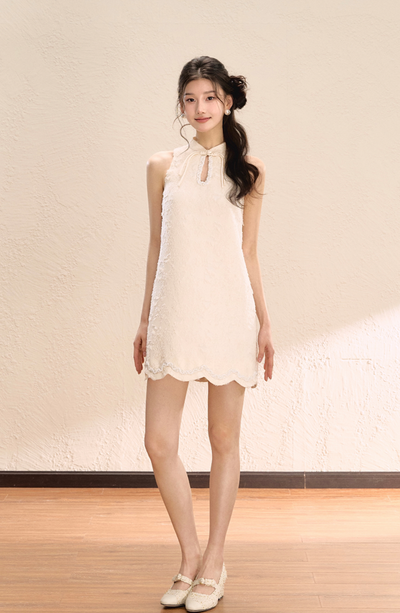 China Style Sleeveless Dress with Scalloped Hem OSH0051
