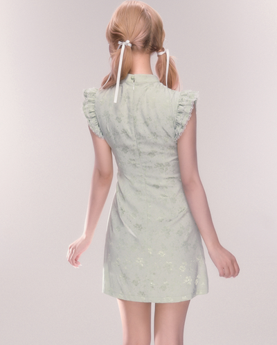 Ruffle Sleeve China Style Tight A-Line Dress QDQ0041