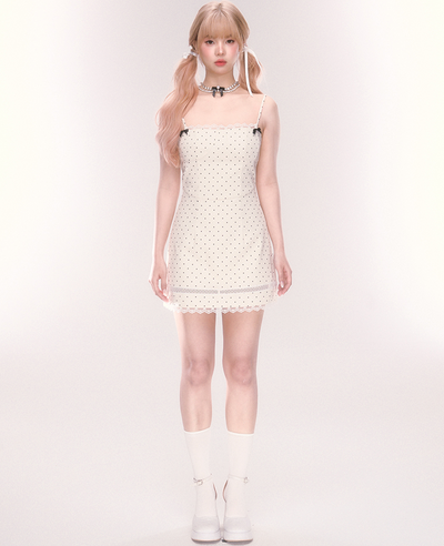 Lace Hem Polka Dot Suspender Girly Dress QDQ0046