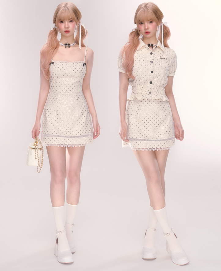 Lace Hem Polka Dot Suspender Girly Dress QDQ0046