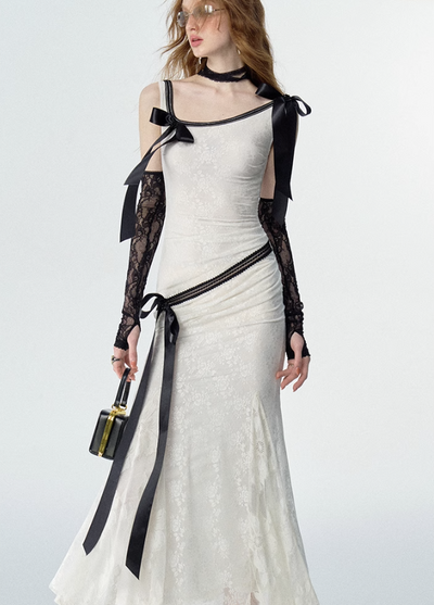 Detachable Bow Lace Splicing Suspender Dress OFA0131