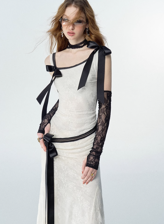 Detachable Bow Lace Splicing Suspender Dress OFA0131